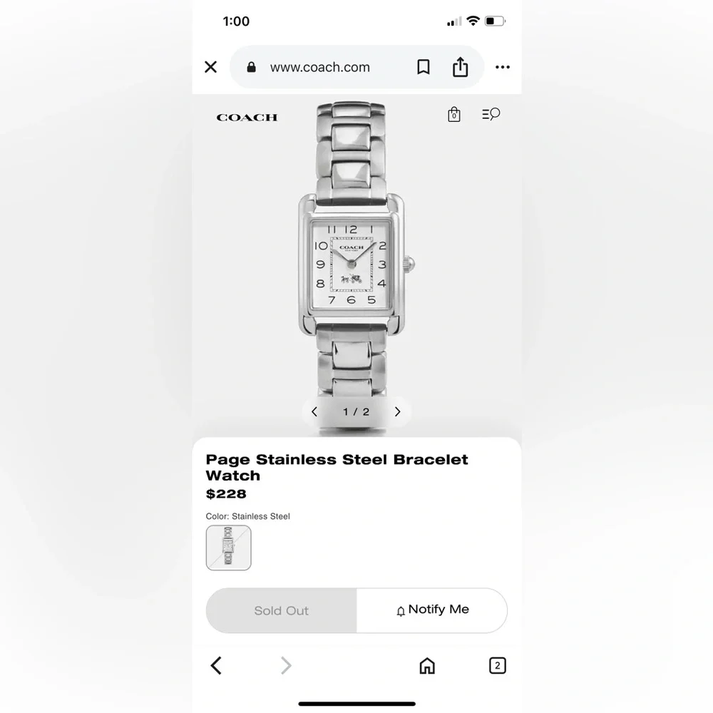 Coach Silver Rectangular Dial Watch - Picture 5 of 5